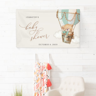 Bear, Green Hot Air Balloon, Baby Shower Welcome Banner