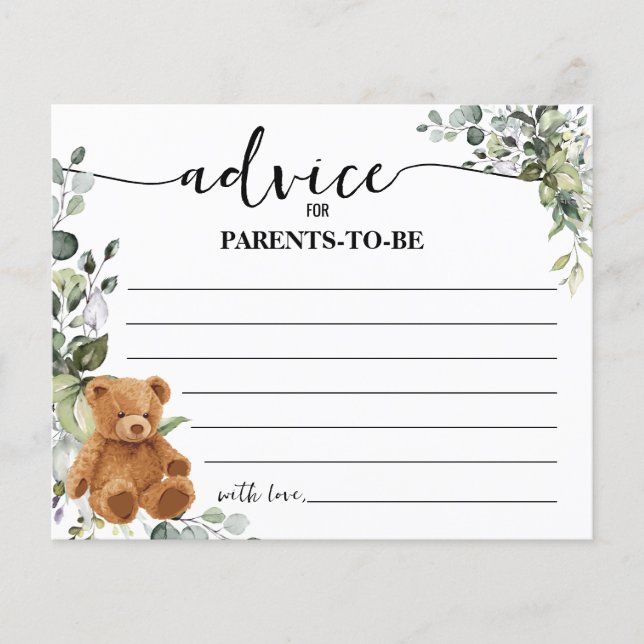 Bear Greenery Advice Mum & Dad Baby Shower Card (Front)