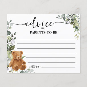 Bear Greenery Advice Mum & Dad Baby Shower Card