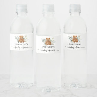 Bear Greenery Eucalyptus Baby Shower Water Bottle Label