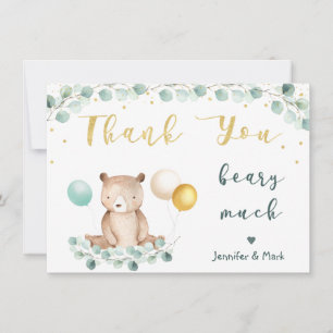 Bear Greenery Gold Baby Shower Thank You