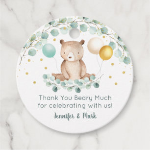 Bear Greenery Gold Baby Shower Thank You Favour Tags