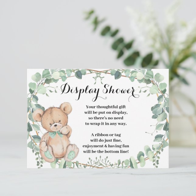 Bear Greenery Gold Display Baby Shower Enclosure Card (Standing Front)