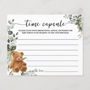 Bear Greenery Time Capsule Baby Shower Advice Card