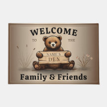 Bear greeting with personalized name tag Families