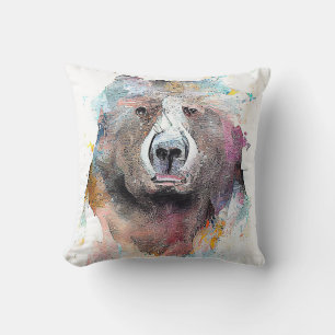 Bear Grizzly Wild Animal Nature Watercolor Art Cushion