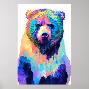 Bear Grizzly Wild Nature Animal Colors Art Paintin Poster