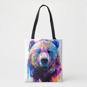 Bear Grizzly Wild Nature Animal Colors Painting Tote Bag