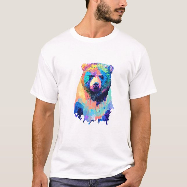 Bear Grizzly Wild Nature Animal Forest Colours T-Shirt (Front)