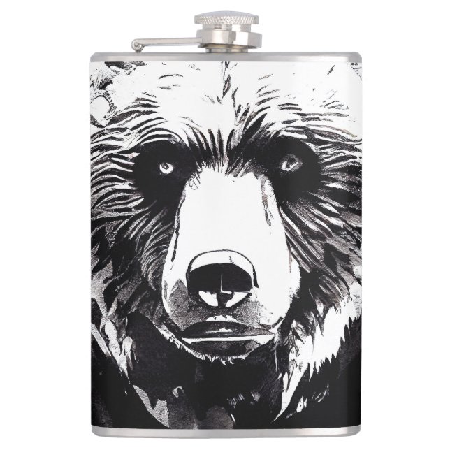 Bear Grizzly Wild Nature Free Spirit Art Painting Hip Flask (Front)