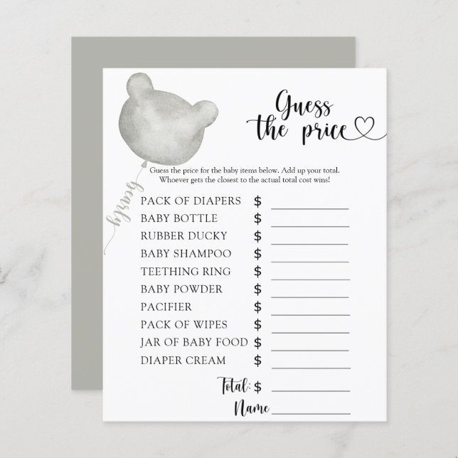 Bear Guess the price! Game (Front/Back)