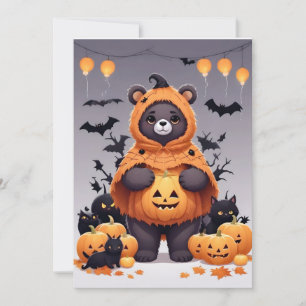 Bear Halloween Cute Adorable Funny Animal Cartoon Invitation