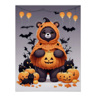 Bear Halloween Cute Adorable Funny Animal Cartoon  Poster
