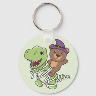 Bear Happy Halloween T-rex Mummy Costume Keychain