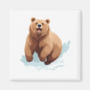 Bear Happy Playful Fun Jumping In The Air Forest Magnet