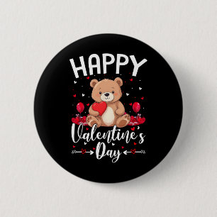 Bear Happy Valentine's Day Cute Bear With Hearts V 6 Cm Round Badge
