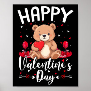 Bear Happy Valentine's Day Cute Bear With Hearts V Poster