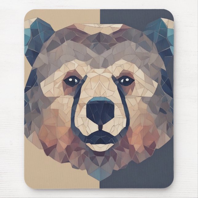 Bear Head Low Poly Design Mouse Mat (Front)