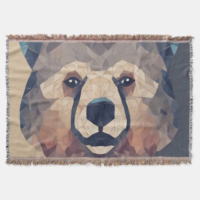 Bear Head Low Poly Design Throw Blanket (Front)