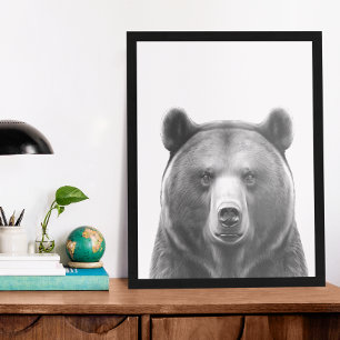 Bear Head Portrait  Black white    Poster
