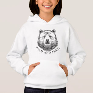 Bear Head, Wild And Free, Hand Drawn Illustration