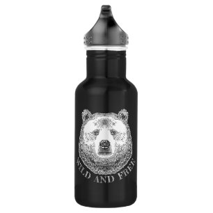 Bear Head, Wild And Free, Hand Drawn Illustration 532 Ml Water Bottle