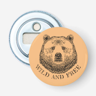 Bear Head, Wild And Free, Hand Drawn Illustration Bottle Opener