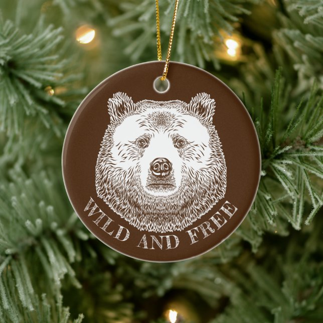 Bear Head, Wild And Free, Hand Drawn Illustration Ceramic Tree Decoration (Tree)