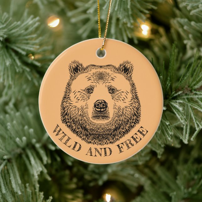 Bear Head, Wild And Free, Hand Drawn Illustration Ceramic Tree Decoration (Tree)