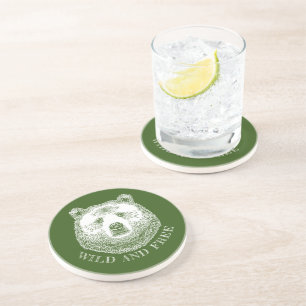 Bear Head, Wild And Free, Hand Drawn Illustration Coaster