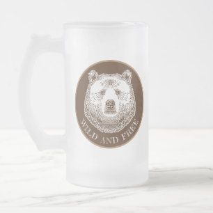 Bear Head, Wild And Free, Hand Drawn Illustration Frosted Glass Beer Mug