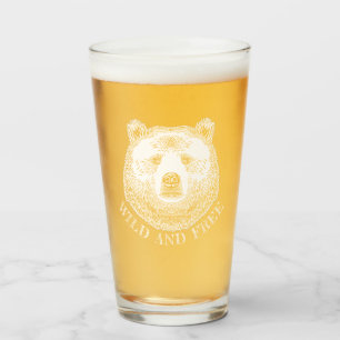 Bear Head, Wild And Free, Hand Drawn Illustration Glass