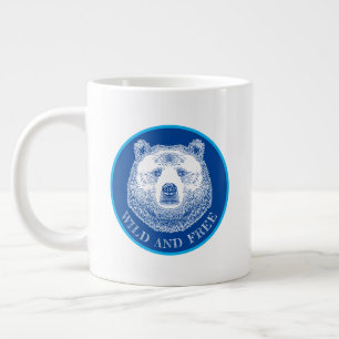 Bear Head, Wild And Free, Hand Drawn Illustration Large Coffee Mug