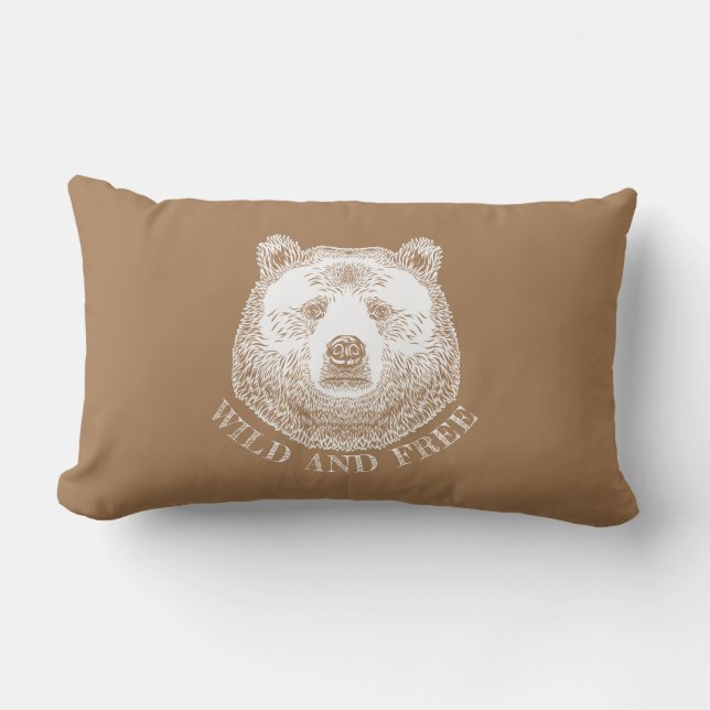Bear Head, Wild And Free, Hand Drawn Illustration Lumbar Cushion (Front)