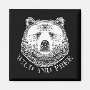 Bear Head, Wild And Free, Hand Drawn Illustration Magnet
