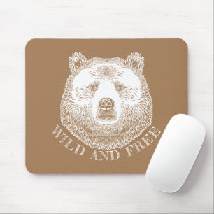 Bear Head, Wild And Free, Hand Drawn Illustration Mouse Mat
