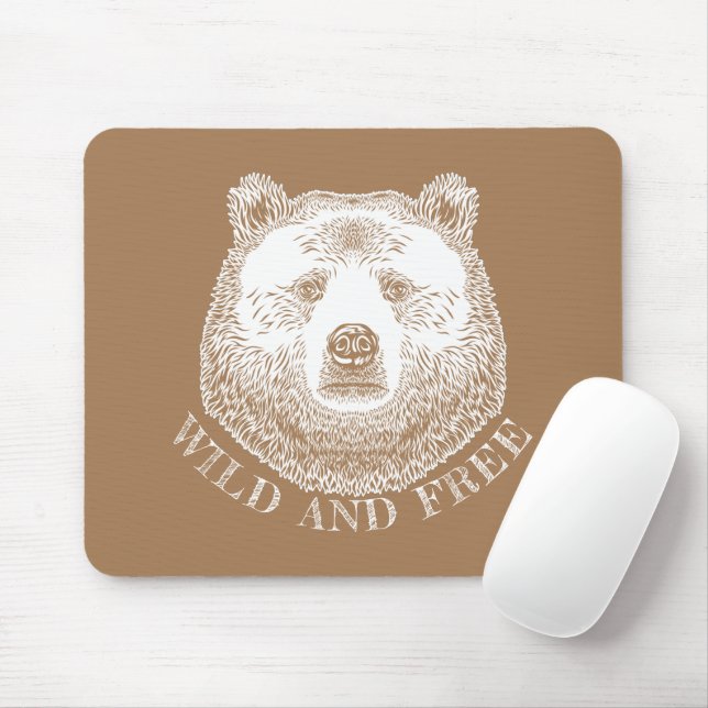 Bear Head, Wild And Free, Hand Drawn Illustration Mouse Mat (With Mouse)