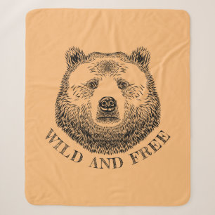 Bear Head, Wild And Free, Hand Drawn Illustration Sherpa Blanket