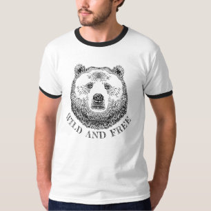 Bear Head, Wild And Free, Hand Drawn Illustration T-Shirt