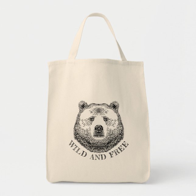 Bear Head, Wild And Free, Hand Drawn Illustration Tote Bag (Front)