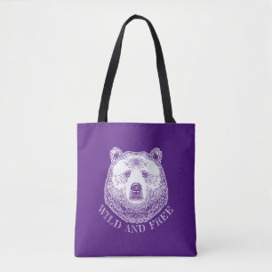Bear Head, Wild And Free, Hand Drawn Illustration Tote Bag