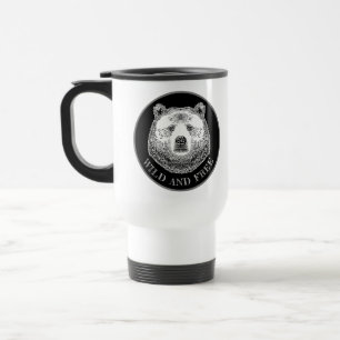 Bear Head, Wild And Free, Hand Drawn Illustration Travel Mug