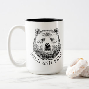 Bear Head, Wild And Free, Hand Drawn Illustration Two-Tone Coffee Mug