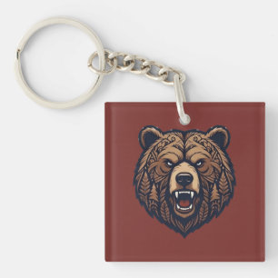Bear Head Wild Tribal Art Acrylic Keychain