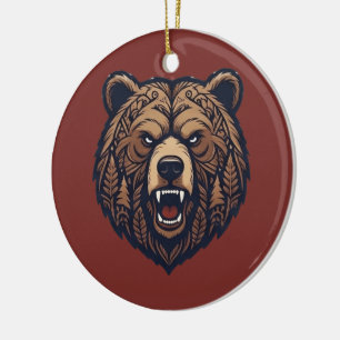 Bear Head Wild Tribal Art Ceramic Ornament