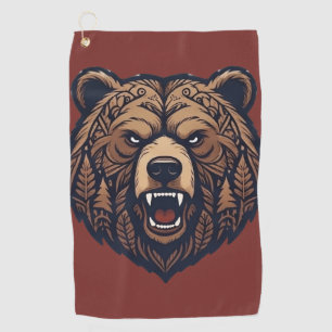 Bear Head Wild Tribal Art Golf Towel
