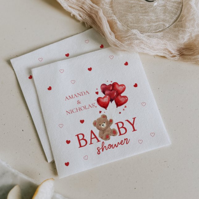 Bear Heart Balloons red Baby Shower  Napkin (Creator Uploaded)