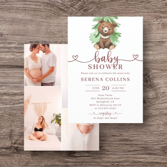 Bear Heart Calligraphy Photo Baby Shower Flyer (Creator Uploaded)