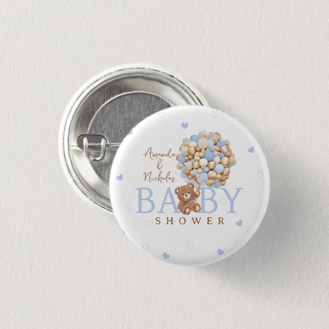 Bear Hearts & Balloons Minimal Bohemian Baby Boy 3 Cm Round Badge (Front & Back)