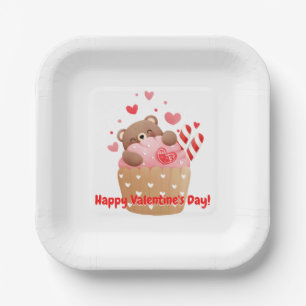 Bear Hearts Candy Valentine Cupcake Paper Plate